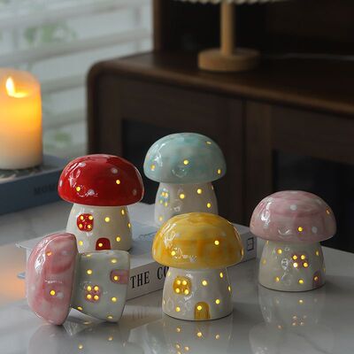 家居床头陶瓷蘑菇夜灯摆件高颜值小清新可爱卡通创意网红礼品