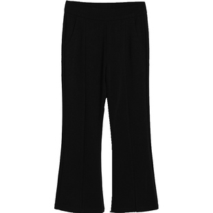 蕾丝花边弹力微喇裤女春秋九分女裤高腰显瘦黑色长裤秋冬喇叭裤子