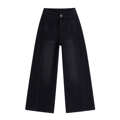 王家有鱼加绒【大姚小姚】小个子秋冬新款直筒百搭阔腿牛仔裤子女