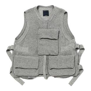 MEANSWHILE  日本户外针织背心潮流机能口袋羊毛圆领马甲男女同款