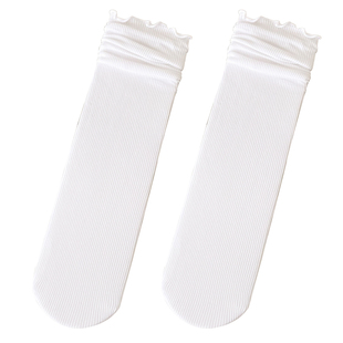 堆堆袜女夏季薄款黑白色长筒花边冰冰袜夏天冰丝配小皮鞋jk中筒袜