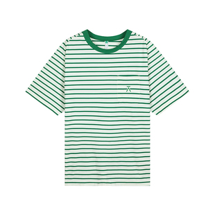 ACMEITEM爱棵米 亲子户外绿条纹速干短袖宽松运动吸湿T恤男女