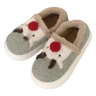 细细条 圣诞红鼻子麋鹿男士棉拖室内保暖防滑时尚卡通女冬月子鞋