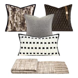 莱斯妮轻奢Fox进口割绒羊毛黑白色靠枕套高级感样板间沙发抱枕