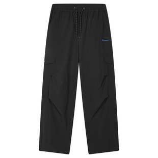 Champion冠军梭织裤男26春季新款伞兵裤女褶皱宽松工装裤抽绳长裤