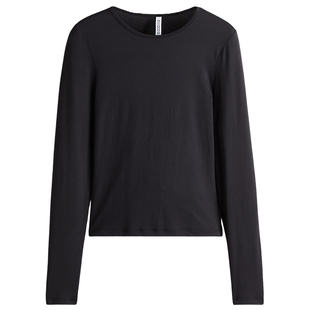 HM女装T恤春季圆领酒红色内搭修身打底衫长袖上衣1285401