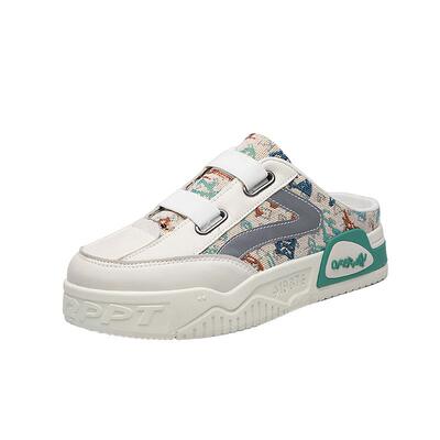 半拖鞋男夏季外穿2026新款透气帆布懒人一脚蹬无后跟包头沙滩凉鞋