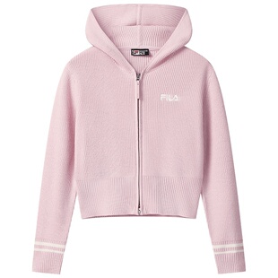 FILA斐乐官方长袖编织衫女冬季新款保暖宽松上衣休闲拉链毛衣外套