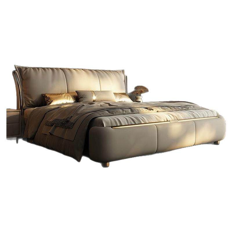 皮床实木框架意式简约真皮软靠包