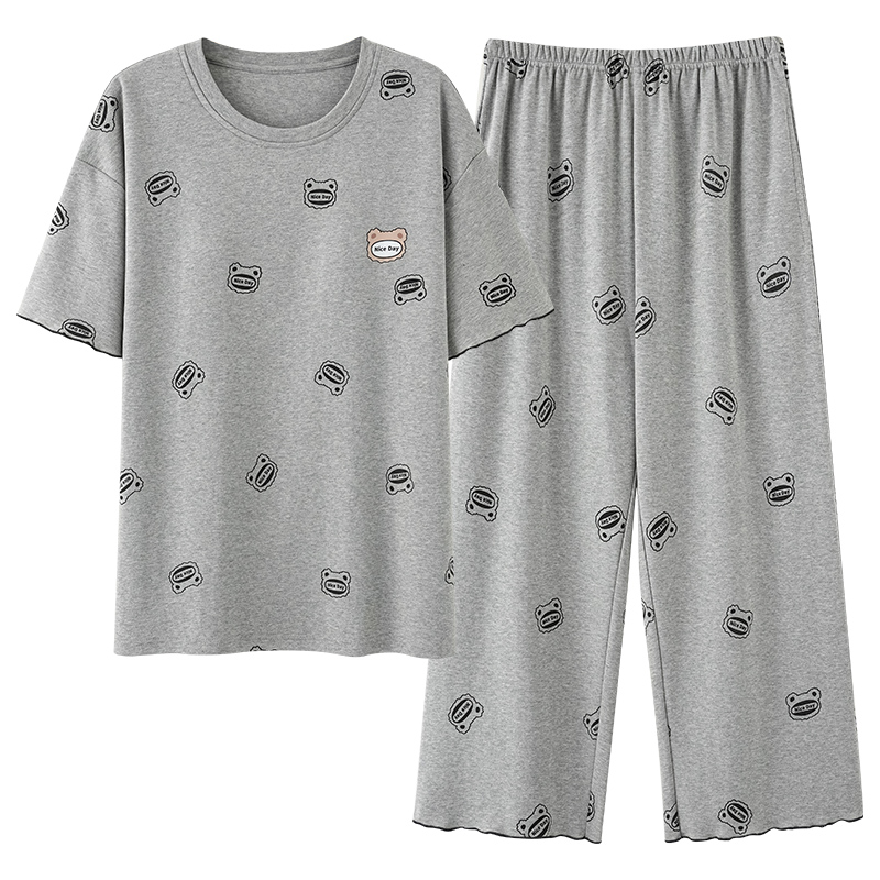 睡衣女款2025新款夏季纯棉带胸垫短袖七分裤女士端庄居家居服夏天