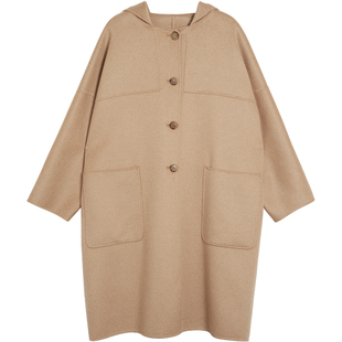 斐雪 超有安全感的包裹 念念不忘的气质 双面羊绒大衣女茧型带帽