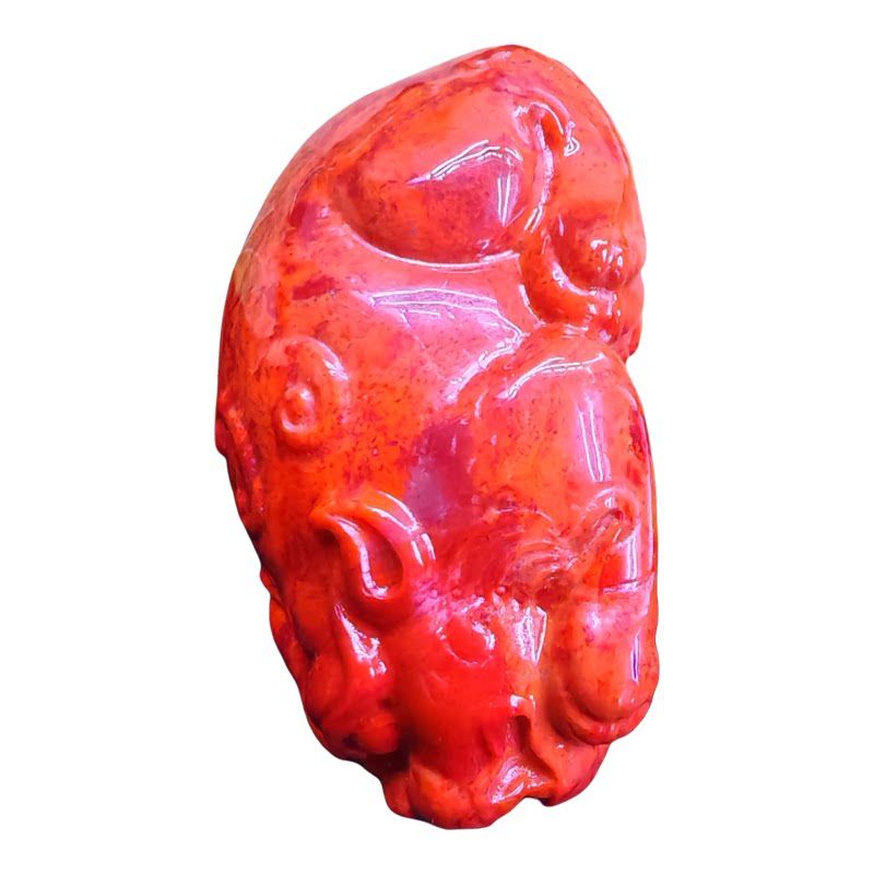 凉山西昌美姑南红玛瑙原矿《貔貅》牛血红火焰纹乌夹玛南红把件