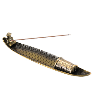 渔翁垂钓黄铜合金复古线香炉家用室内香座檀香沉香线香薰香炉摆件