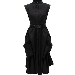 Vero Moda奥莱连衣裙夏季新商场同款垫肩翻领无袖褶皱个性长裙子