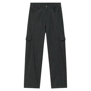 华吉言【剪影】前后立裁分割侧兜工装牛仔休闲裤