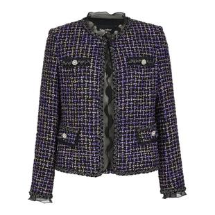 珂莱蒂尔秋季款法式复古香风粗花呢短款外套女气质上衣