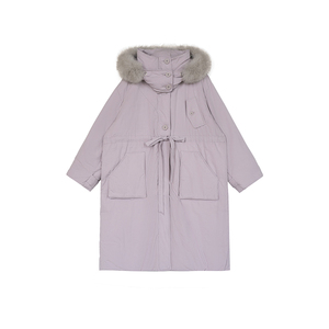 初雪暖绒 狐狸毛领90白鹅绒收腰长款羽绒服酵素洗棉连帽 安妮森林