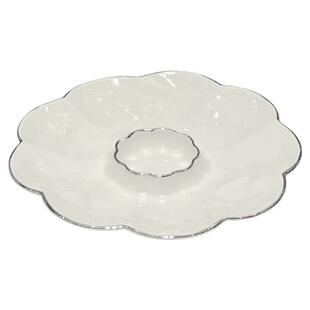 圆形陶瓷饺子盘带醋碟早餐盘蘸料碟子家用轻奢菜盘创意盘子餐具