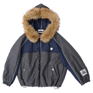 【年货狂欢季】4MILE 灰色加厚大毛领连帽外套保暖休闲短款上衣