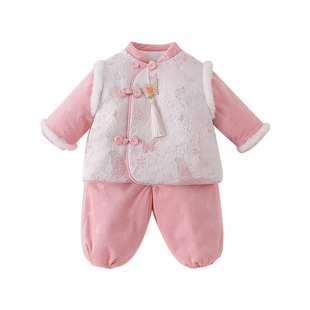 小公主洋气冬装套装女宝宝夹棉国风上衣裤子冬季保暖小月龄拜年服