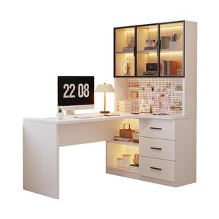 实木书桌书柜一体桌转角书桌学生学习写字桌台式拐角洞洞板电脑桌