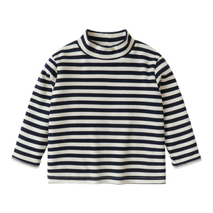 右欧儿童长袖T恤男童女童条纹打底衫秋冬新保暖童装宝宝秋衣上衣