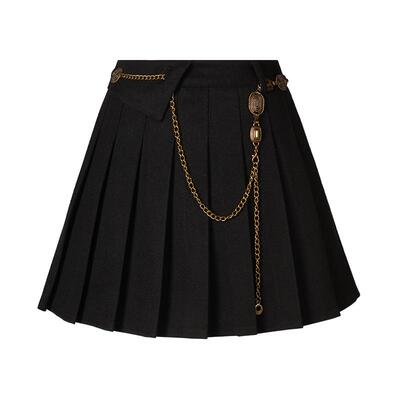 黑色高腰百褶半身裙女