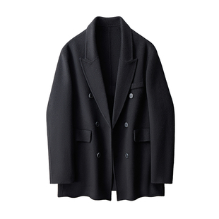 秋冬加厚羊毛双面呢羊毛大衣短款男士休闲双排扣羊毛韩式男装外套