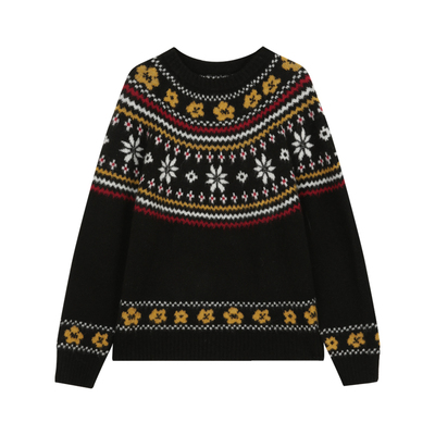 费尔岛提花羊驼毛圆领毛衣