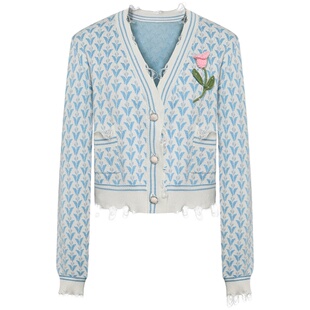 Maison Wester夏季流行甜美金丝提花毛针织开衫衬衫可露丽穿搭