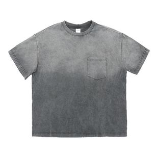 CountryMoment 300G重磅美式做旧渐变褪色短袖T恤男女Cleanfit