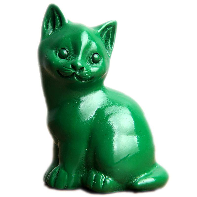 中式东阳木雕桃木绿色小猫绿色猫