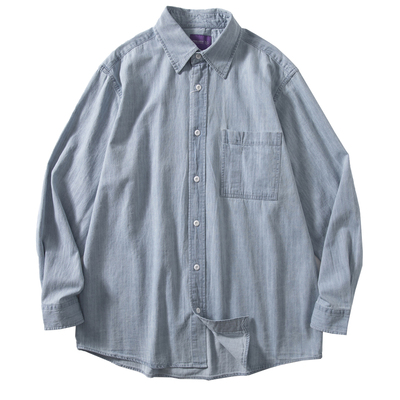 原创紫标复刻翻领长袖牛仔衬衫潮