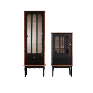 广巢双屿组合柜法式复古实木酒柜客厅玻璃门展示柜储物柜立式高柜