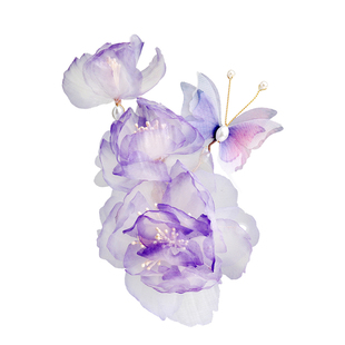 森系 仙美手工真丝烫花牡丹芍药汉服后压头饰 唐风大花朵紫色发夹