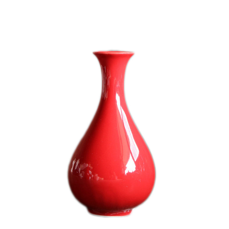 陶瓷花瓶摆件中国红客厅干花插湿花器餐桌中式红色小花器创意包邮