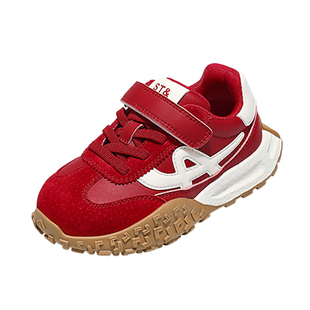 星期六童鞋红色德训鞋女款2025新款秋冬季休闲复古男童运动鞋