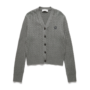 Dunst【白逸帆同款】女士徽章刺绣V领扭花条纹针织开衫UDSW4C204