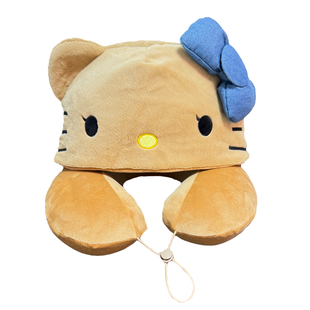 可爱卡通Kt猫咪连帽U型枕旅行便携睡觉护颈枕飞机高铁U形脖子靠枕