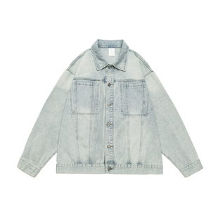 GOGOSOON水洗做旧牛仔外套男2026新款春秋夹克翻领复古青少年廓形
