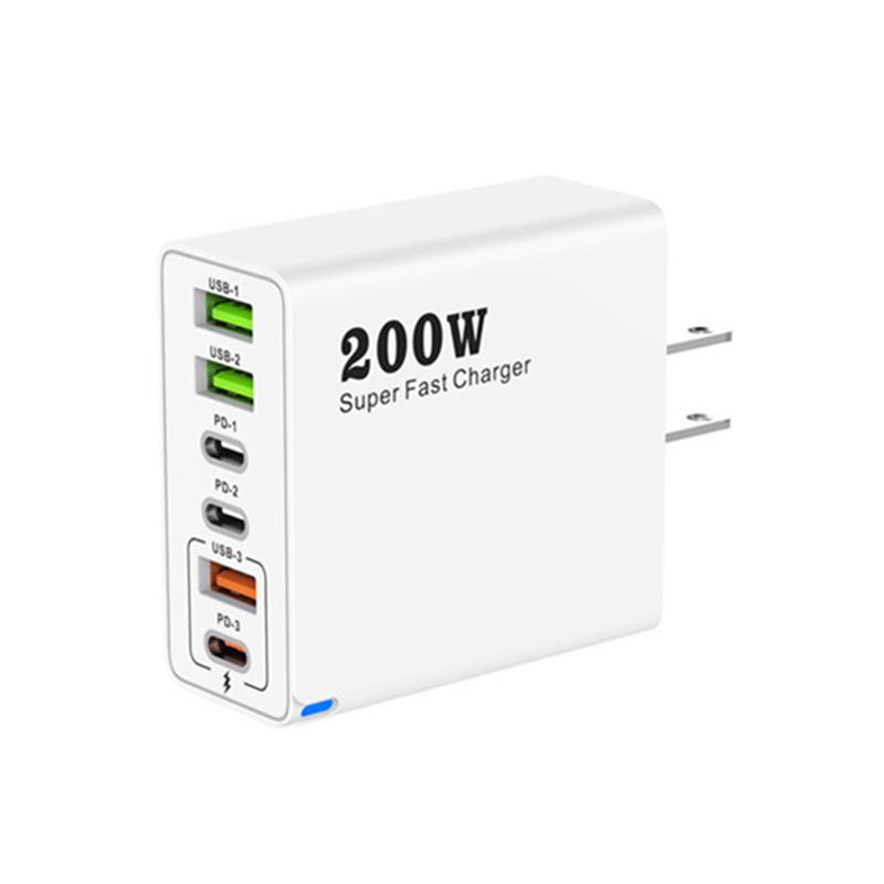 200W英规3type-c充电器65W三角插头超级快充闪充3USB多接口120W