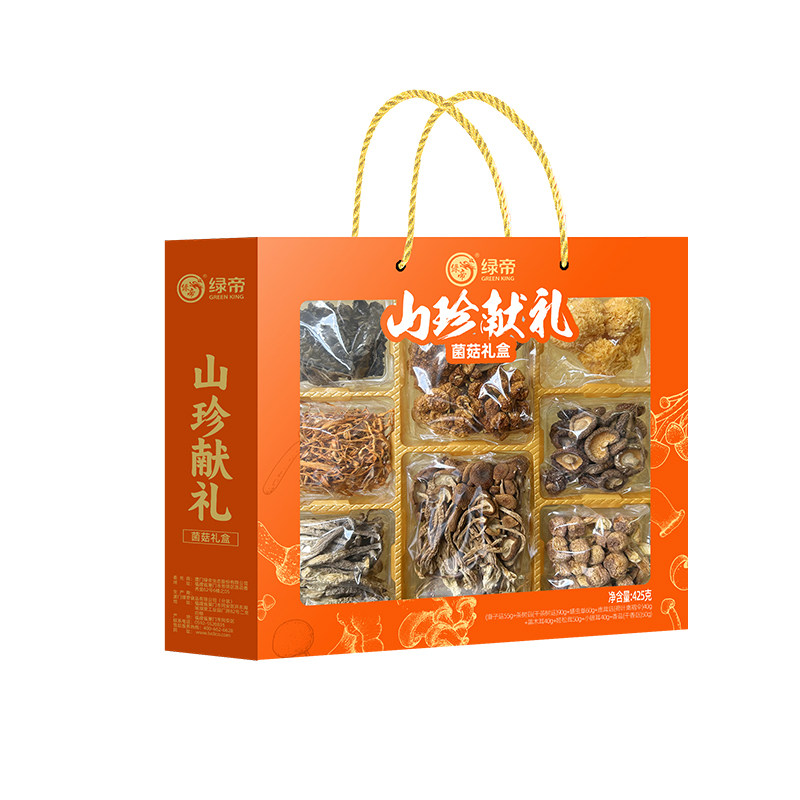 绿帝山珍献礼菌菇礼盒425g茶树菇虫草花黑木耳组合贺礼干货礼盒
