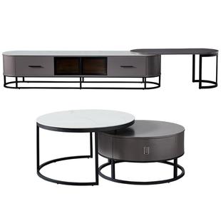 全友家居岩板高矮圆茶几电视柜组合现代简约客厅茶几小户型家具