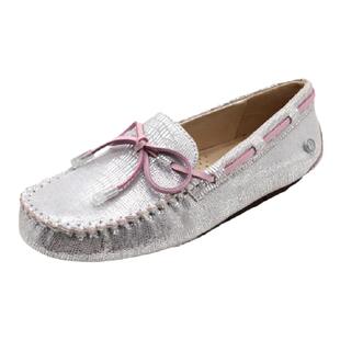 KHHUGG2026新款金色亮面蜥蜴纹豆豆鞋女漆皮浅口平底圆头软底单鞋