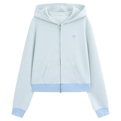 riverstone plus 基础条纹刺绣连帽卫衣女春季宽松慵懒双拉链外套