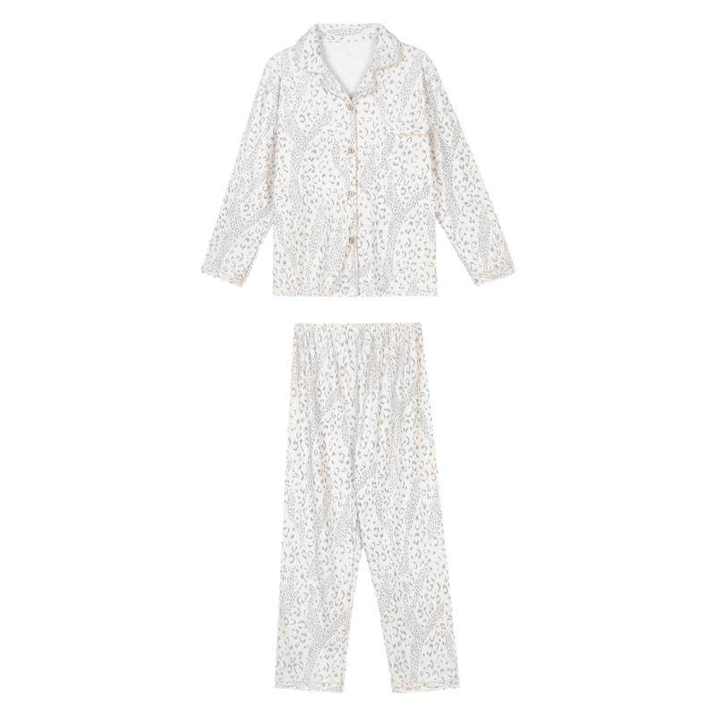 JoyceBra  韩系豹纹德绒睡衣套装女秋冬休闲翻领可外穿长袖家居服
