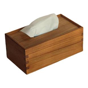 小钟名木 缅甸柚木实木纸巾盒榫卯原木抽纸盒面巾纸盒餐厅木质