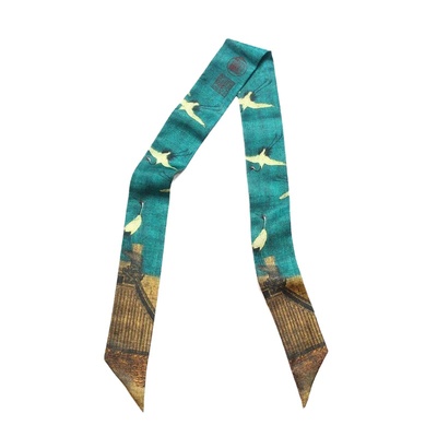 国风宋徽宗瑞鹤图飘带窄丝巾文创