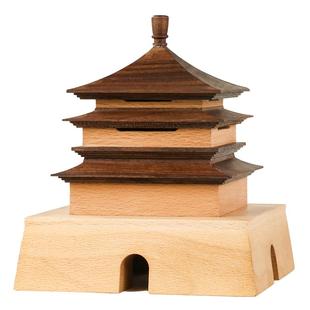 晚峰西安钟楼香炉中国古建筑榫卯结构积木模型木质工艺品熏香香具