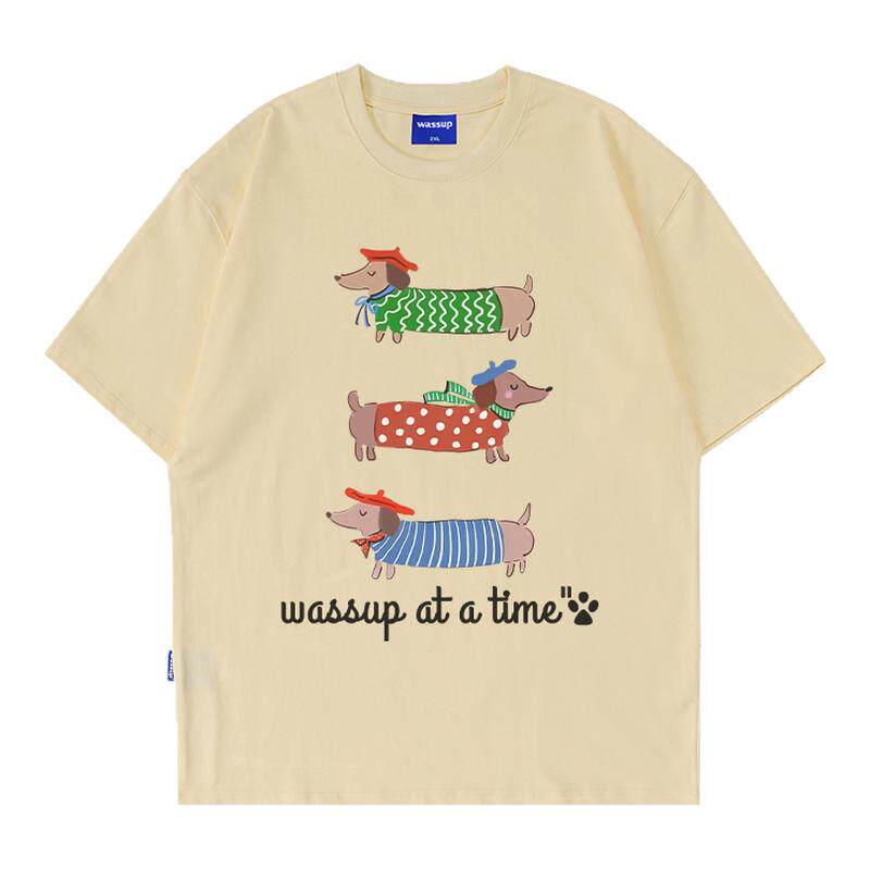 WASSUP美式腊肠狗短袖T恤男女夏